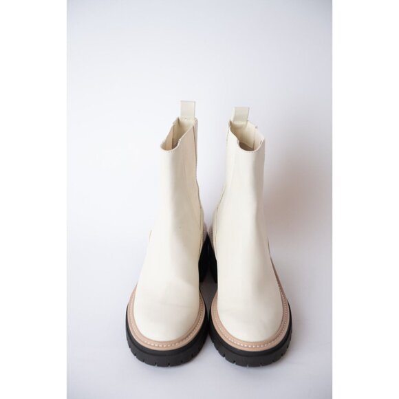 Open Edit Boots Women's Size 7 Chelsea White Ivory Lug Sole Ankle Boots - Picture 1 of 9